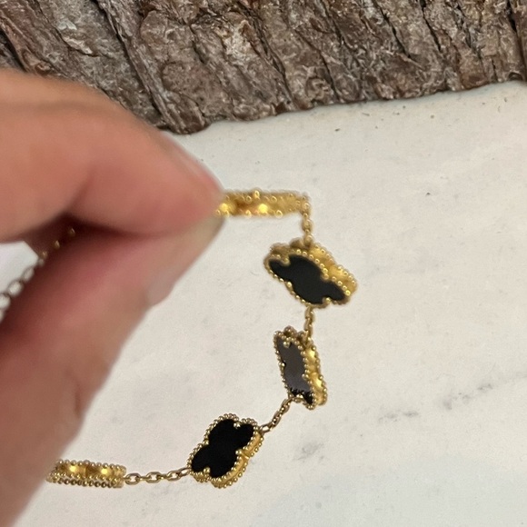 Gold & Black Clover Motif Stainless Steel Bracelet – Adjustable 9.25” Gift Ready - Picture 9 of 17